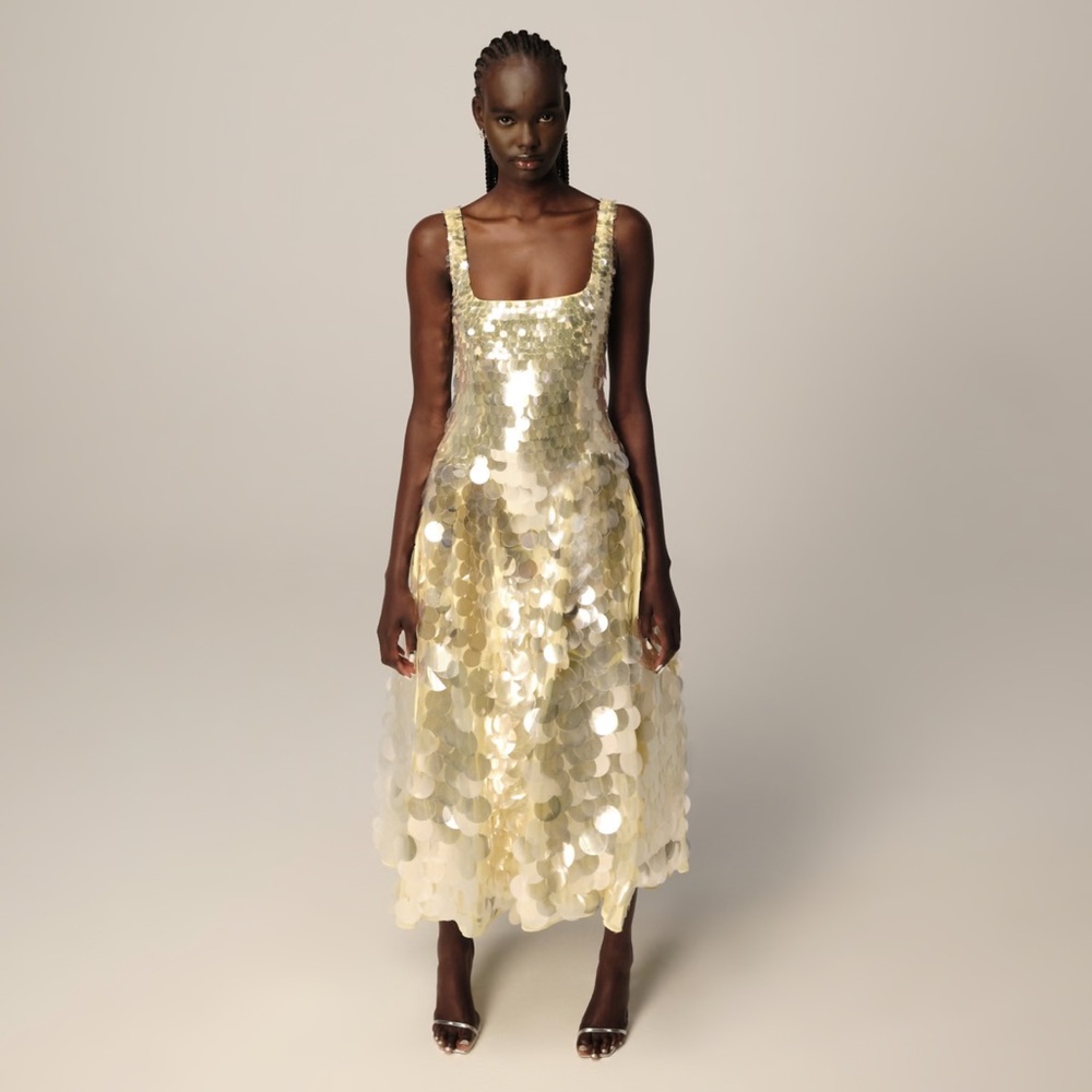 NWT Sparkly ASOS ARRANGE embellished sequin square neck midi dress LEMON Size 6